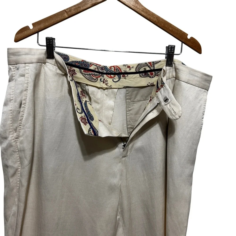 Tommy Bahama Mens Linen Lyocell Pants 38x30‎ Cream Flat Front Coastal Resort
